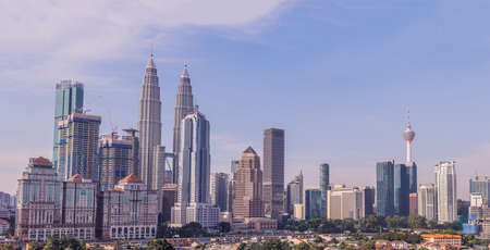 Kuala lumpur skyline view of the city skyscrapers with a beautiful sky in the morning Stock Photo