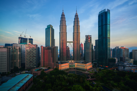 City scape of morning sunrise in kuala lumpur city twin tower kualalumpur malaysia Stock Photo