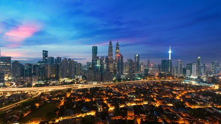 Kuala lumpur cityscape panoramic view of kuala lumpur city skyline during sunrise viewing skyscrapers building and in malaysia