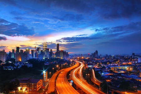 Kuala lumpur city skyline at sunset