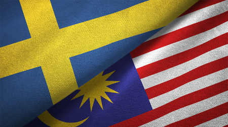 Sweden and malaysia flags together relations textile cloth fabric texture