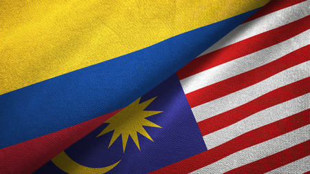 Colombia and malaysia flags together textile cloth fabric texture