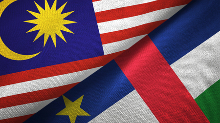 Malaysia and central african republic flags together textile cloth fabric texture