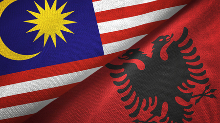 Malaysia and albania flags together textile cloth fabric texture