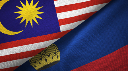 Malaysia and liechtenstein flags together textile cloth fabric texture