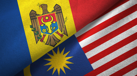 Moldova and malaysia flags together textile cloth fabric texture