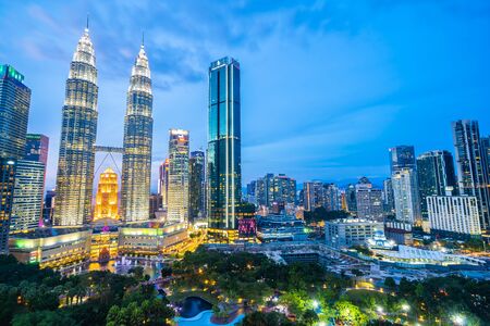 Beautiful architecture building exterior city in kuala lumpur skyline at night