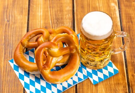 Pretzel and beer for german oktoberfest Stock Photo