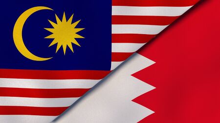 Two states flags of malaysia and bahrain high quality business background 3d illustration