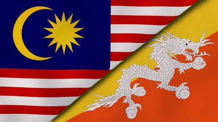 Two states flags of malaysia and bhutan high quality business background 3d illustration Stock Photo