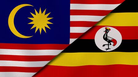 Two states flags of malaysia and uganda high quality business background 3d illustration