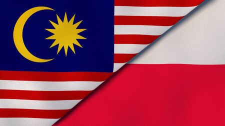 Two states flags of malaysia and poland high quality business background 3d illustration