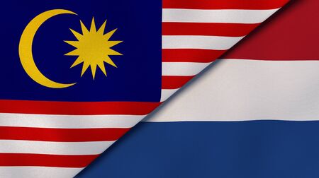 Two states flags of malaysia and netherlands high quality business background 3d illustration