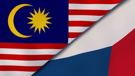 Two states flags of malaysia and czech republic high quality business background 3d illustration