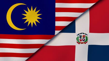 Two states flags of malaysia and dominican republic high quality business background 3d illustration