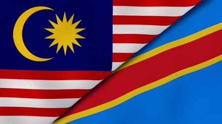 Two states flags of malaysia and dr congo high quality business background 3d illustration