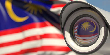 Surveillance camera and flag of malaysia national security system concept 3d rendering Stock Photo