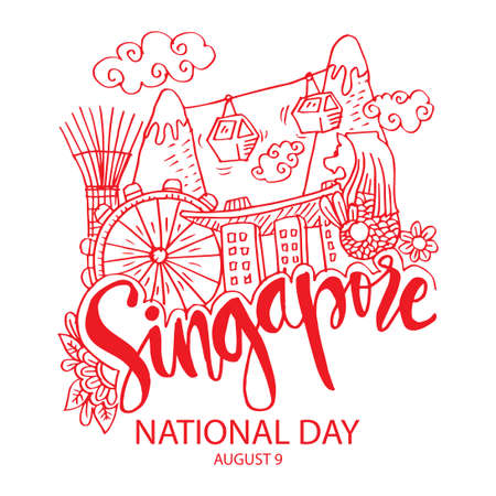 Singapore National Day poster concept. August 9th. Doodle style.