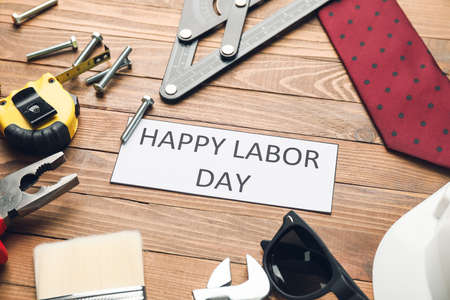 Set of tools on wooden background labor day celebration