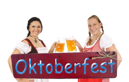 Pretty women with beer stein and plate oktoberfest