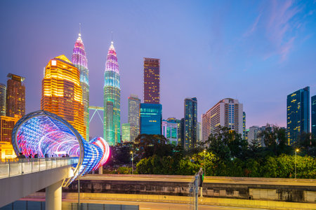 Downtown kuala lumpur city skyline cityscape of malaysia at twilight