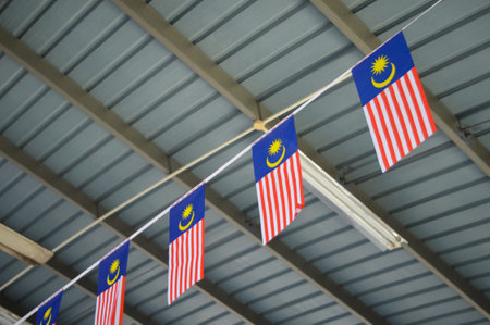 Flag of malaysia hanging under the roof