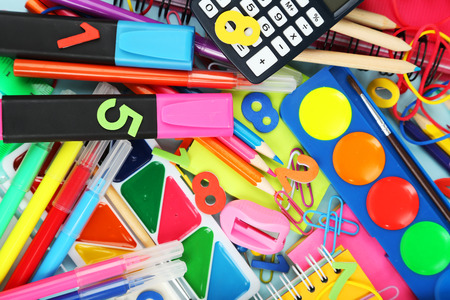 Full background of school supplies Stock Photo