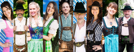 Multiple faces of people in traditional bavarian clothes Stock Photo