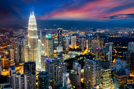 Kuala lumpur city skyline at dusk kuala lumpur is capital city of malaysia business district area in kuala lumpur malaysia