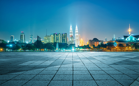 Night view of kuala lumpur city with empty floor