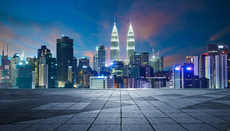 Night view of kuala lumpur city with empty floor