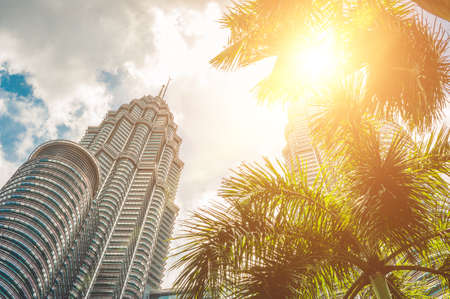 Look below to petronas towers in kuala lumpur malaysia