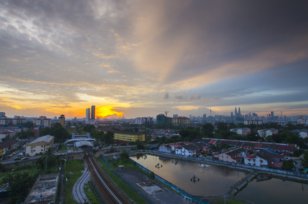 Panorama of kuala lumpur at sunset malaysia low light and vibrance color