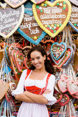 Young woman with gingerbread many hearts Stock Photo