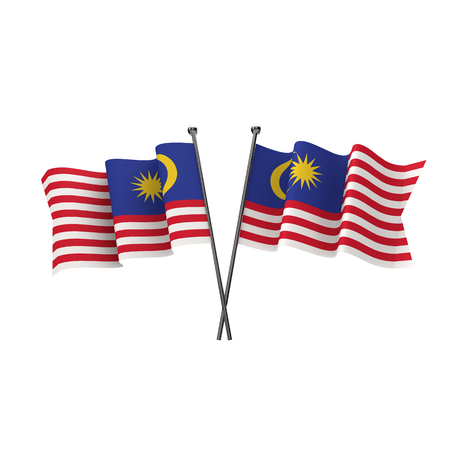 Malaysia flags crossed isolated on a white background 3d rendering Stock Photo