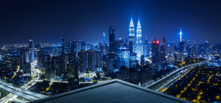 Open space balcony with kuala lumpur cityscape skyline view night scene