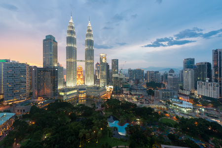 Kuala lumpur skyline and skyscraper at night in kuala lumpur malaysia