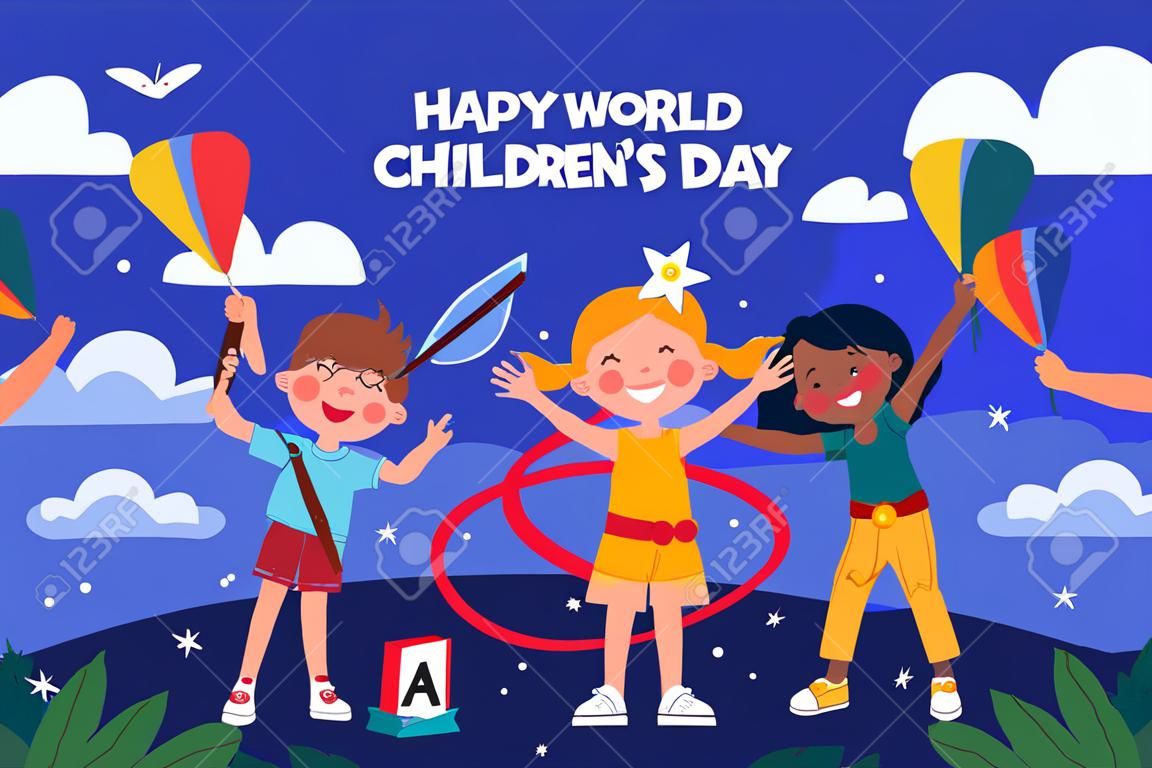 hand drawn flat world children s day background vector design illustration