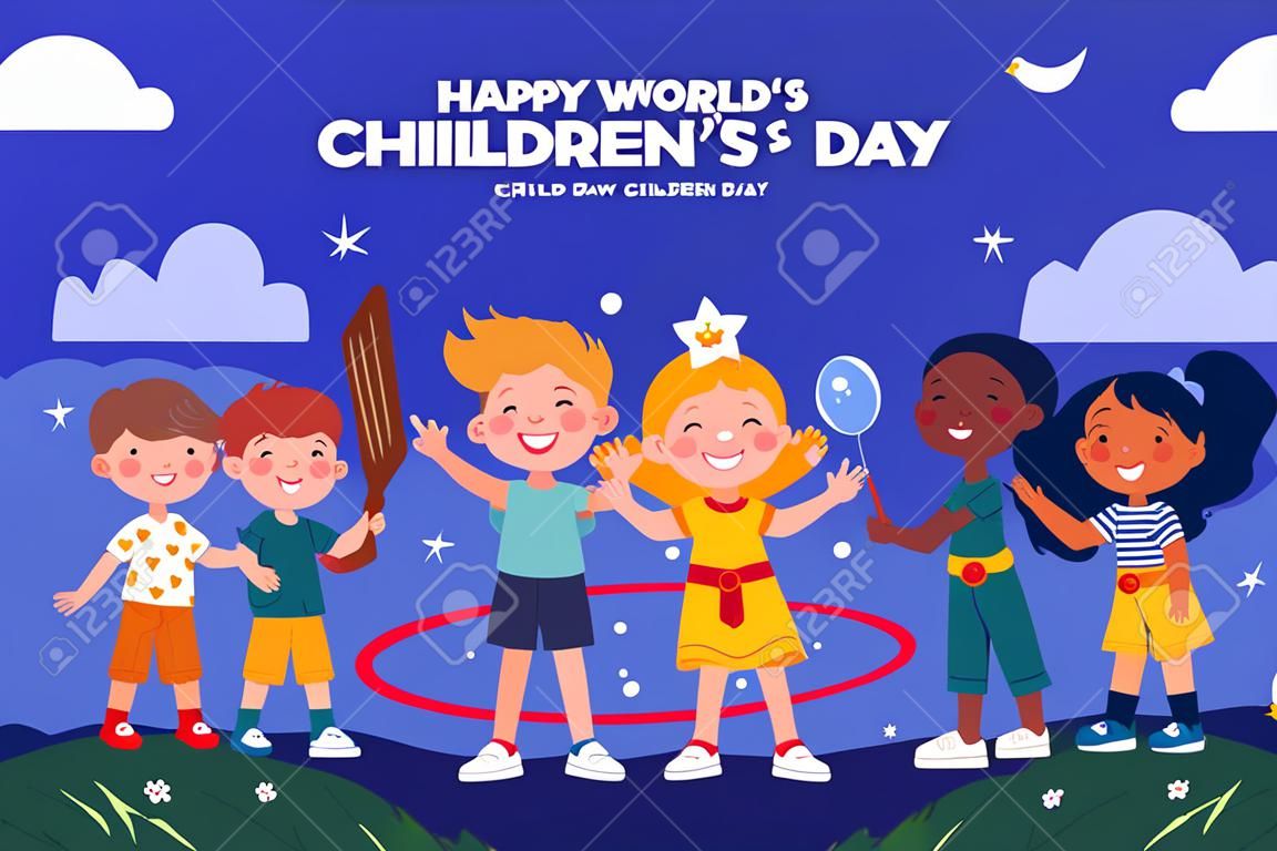 hand drawn flat world children s day background vector design illustration